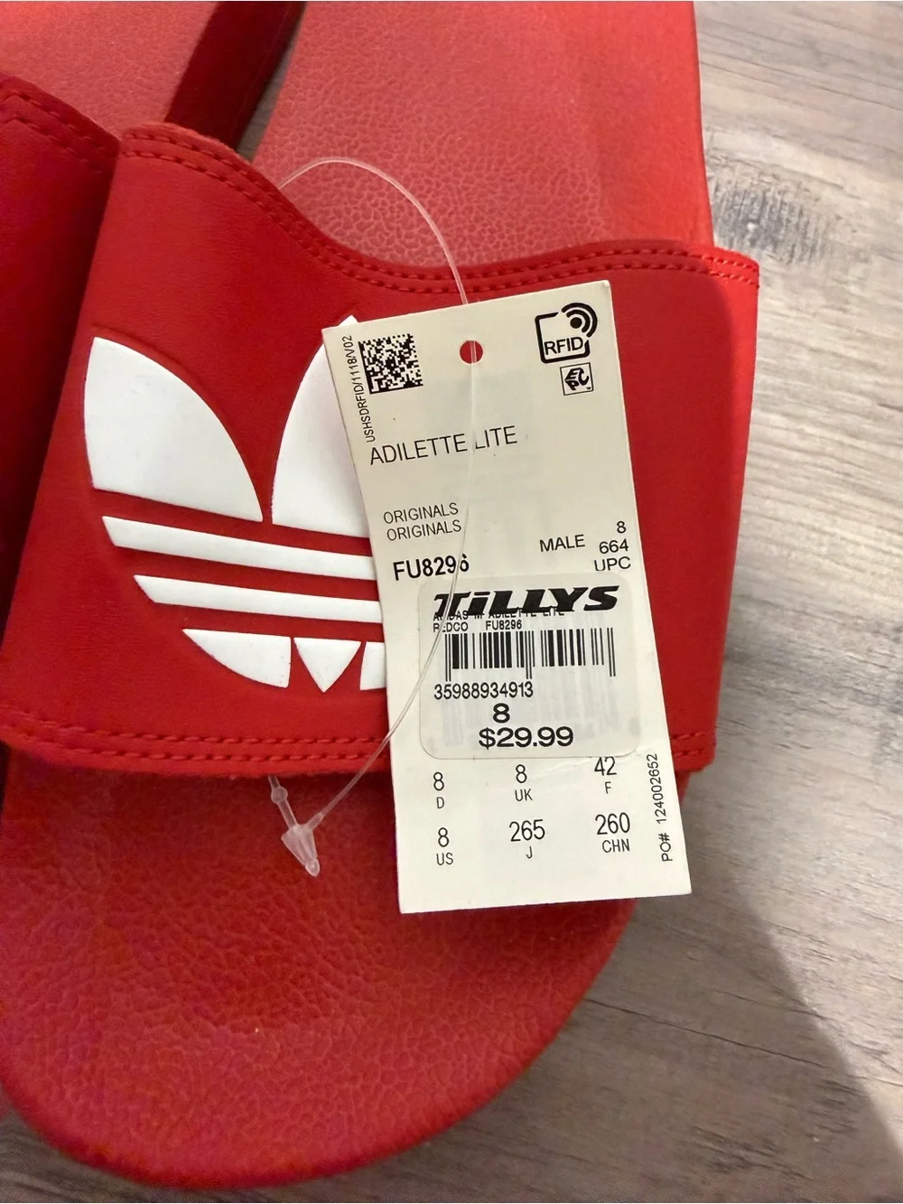 adidas Red Slide Sandals with White Trefoil Logo